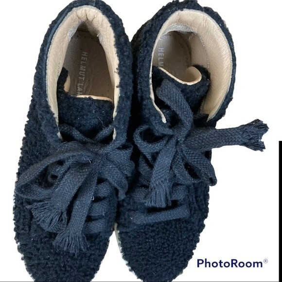 Helmut Lang Black Shearling Stitched High-Top Sneakers Size It 38.5 US 8.5 - Picture 3 of 8